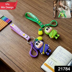 Cute Cartoon Doll Keychain with Strap and Pineapple Charm (1 Pc)