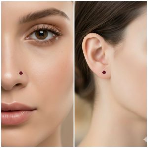 Gold plated Ruby AD Nosepin Stud Flat Back Labret for women and girls