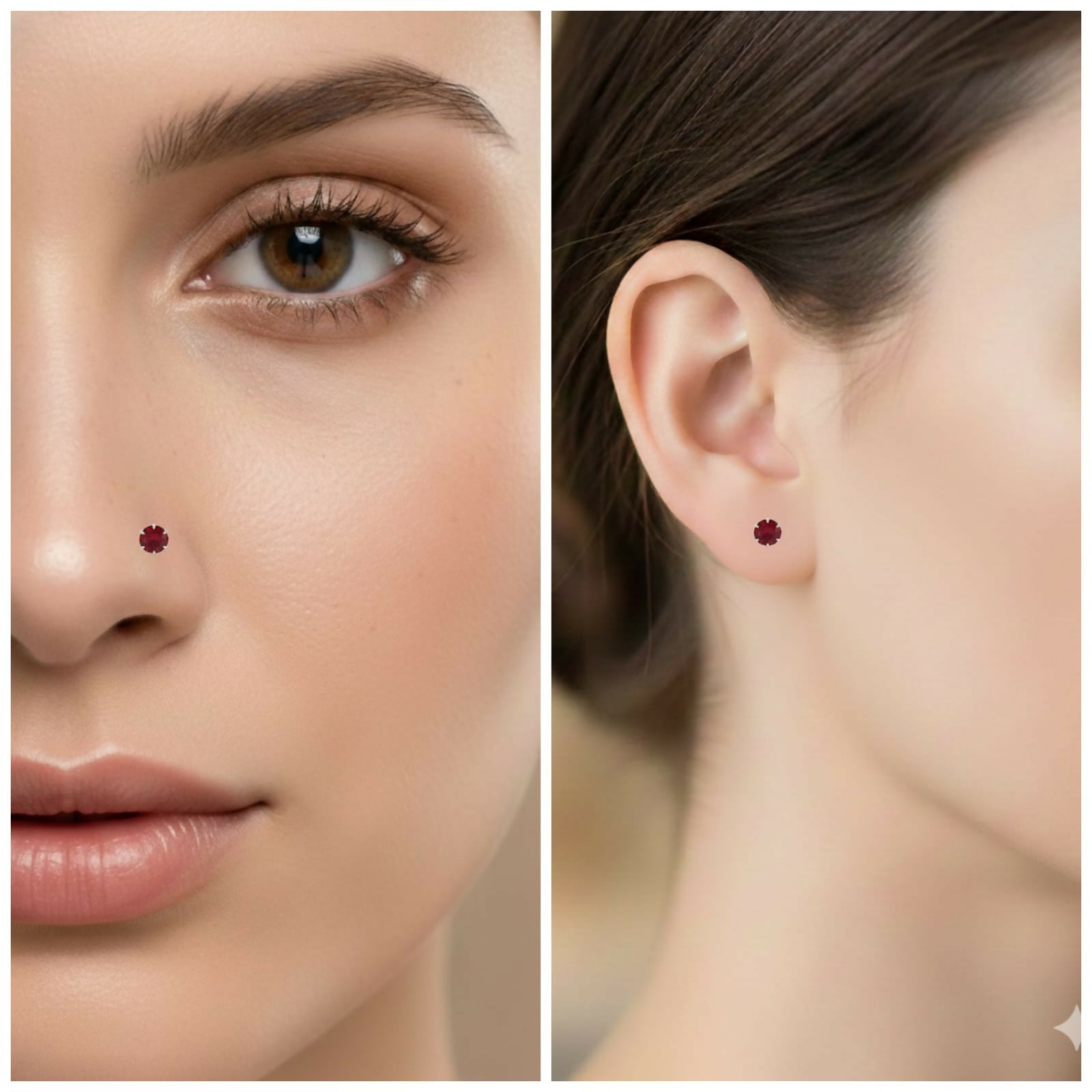 Gold plated Ruby AD Nosepin Stud Flat Back Labret for women and girls - Image 4