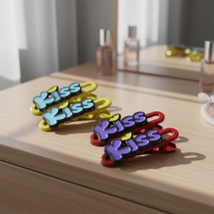 Decorative “Kiss” Text Hair Clip Set (4 Pc)