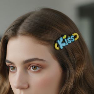 Decorative “Kiss” Text Hair Clip Set (4 Pc)