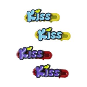 Decorative “Kiss” Text Hair Clip Set (4 Pc)