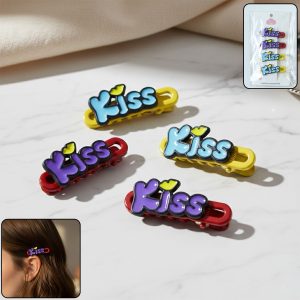 Decorative “Kiss” Text Hair Clip Set (4 Pc)
