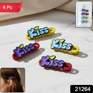 Decorative “Kiss” Text Hair Clip Set (4 Pc)