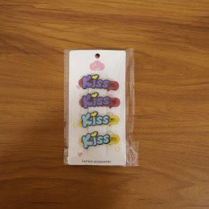 Decorative “Kiss” Text Hair Clip Set (4 Pc)