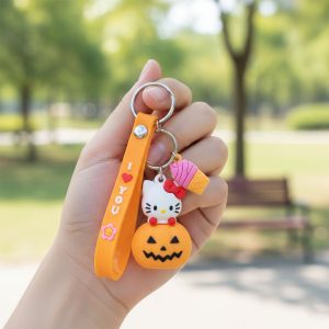 Cute Cartoon Kitty Pumpkin Keychain (1 Pc)