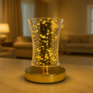 Premium Crystal Glow LED Touch Lamp for Home Décor | Golden Acrylic 3D Effect Night Lamp with Warm Ambient Light | Rechargeable Bedside Table Lamp for Bedroom, Living Room, Café & Gifting | Pack of 1