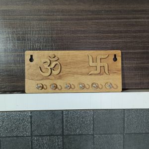 Embossed Om & Swastik Wooden Key Holder for Wall – Premium MDF Wall Key Organizer | Auspicious Home Décor