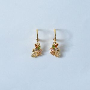Multicolor Gemstone Leaf Motif Drop Earrings with Gold Finish