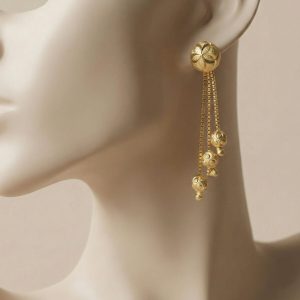 Floral Stud Chain Drop Earring with Elegant Bead Accents