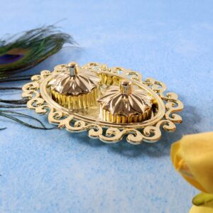 Decorative Double Kumkum Dish with Ornate Tray (1 Pc)