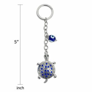 Turtle Evil Eye Keychain with Blue Stones for Car Keys, Bags & Gifting