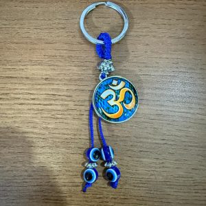 Om Evil Eye Keychain with Blue Beads for Car Keys, Bags & Gifting