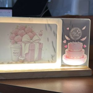 LED Birthday Gift Photo Frame Lamp with Wooden Base Decor