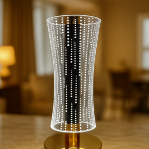 Luxury 3D Acrylic LED Table Lamp with Golden Base for Home Décor | Touch Sensor Night Lamp for Bedroom, Living Room & Hotels | Warm Light Decorative Bedside Lamp | Modern Festival & Gift Lighting for Home