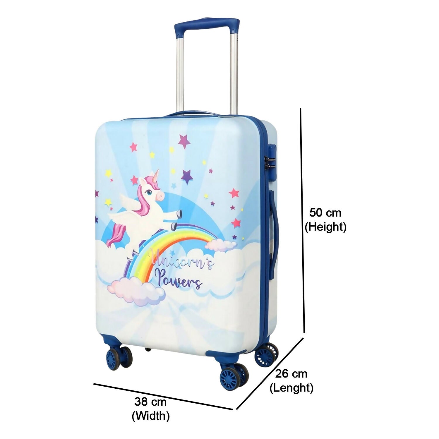Novex Unicorn Rainbow Blue Travelling Kids Trolley Bags for Girls Luggage 4 Wheels ( 18 Inch) - Image 6