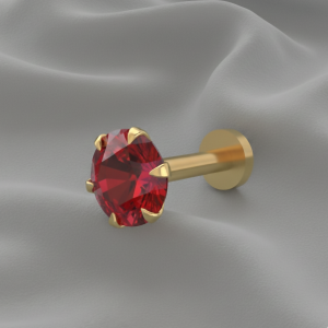Gold plated Ruby AD Nosepin Stud Flat Back Labret for women and girls