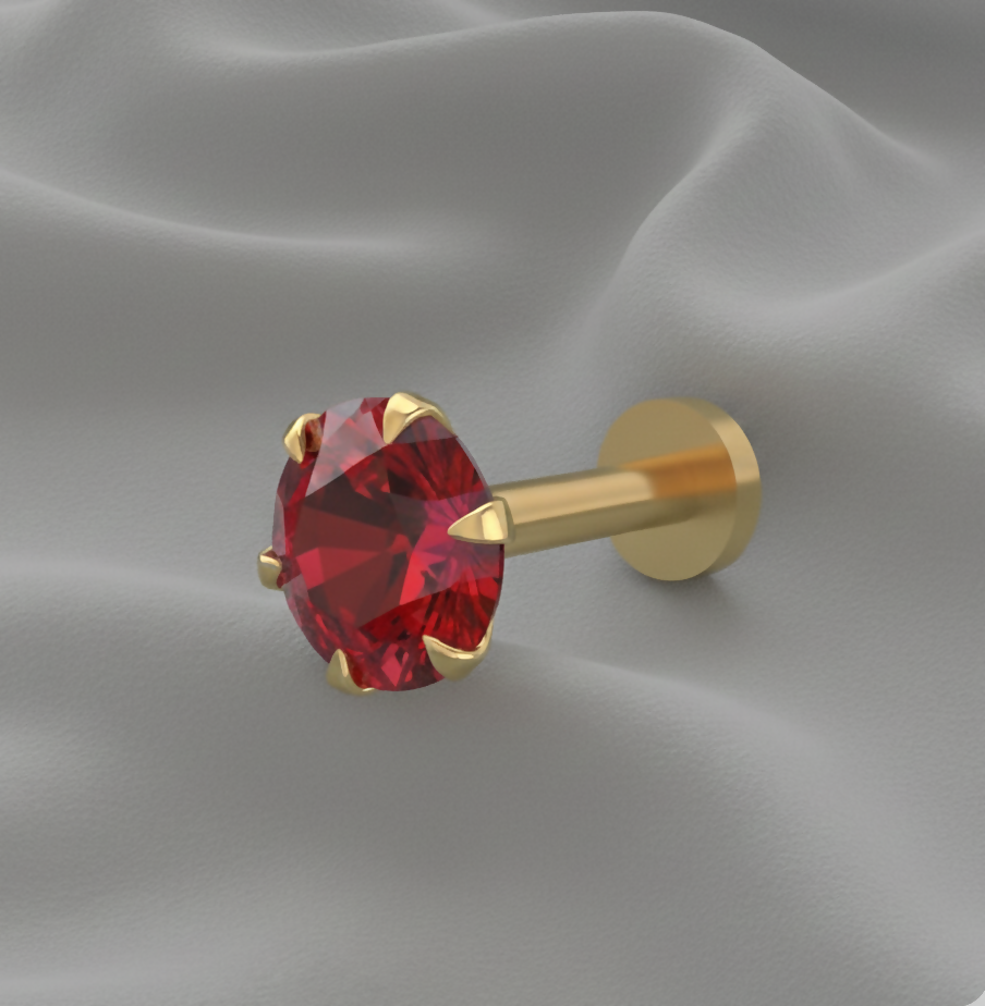 Gold plated Ruby AD Nosepin Stud Flat Back Labret for women and girls - Image 2