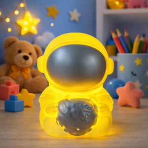 Silver Astronaut Moon LED Night Lamp Kids Bedroom Table Decor Light