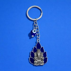 Ganesh Evil Eye Keychain with Blue Enamel for Car Keys & Bags