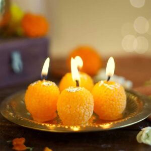 Laddu Shaped Decorative Wax Candles (4 Pc / Set)