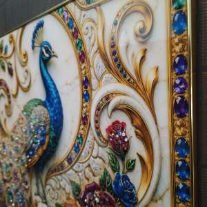 Luxury Peacock Wall Art Frame with Floral Gem Design Home Decor