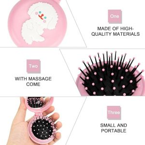Foldable Hair Brush with Mirror Compact Travel Hair Comb for Women & Girls(COLOR MAY VARY)