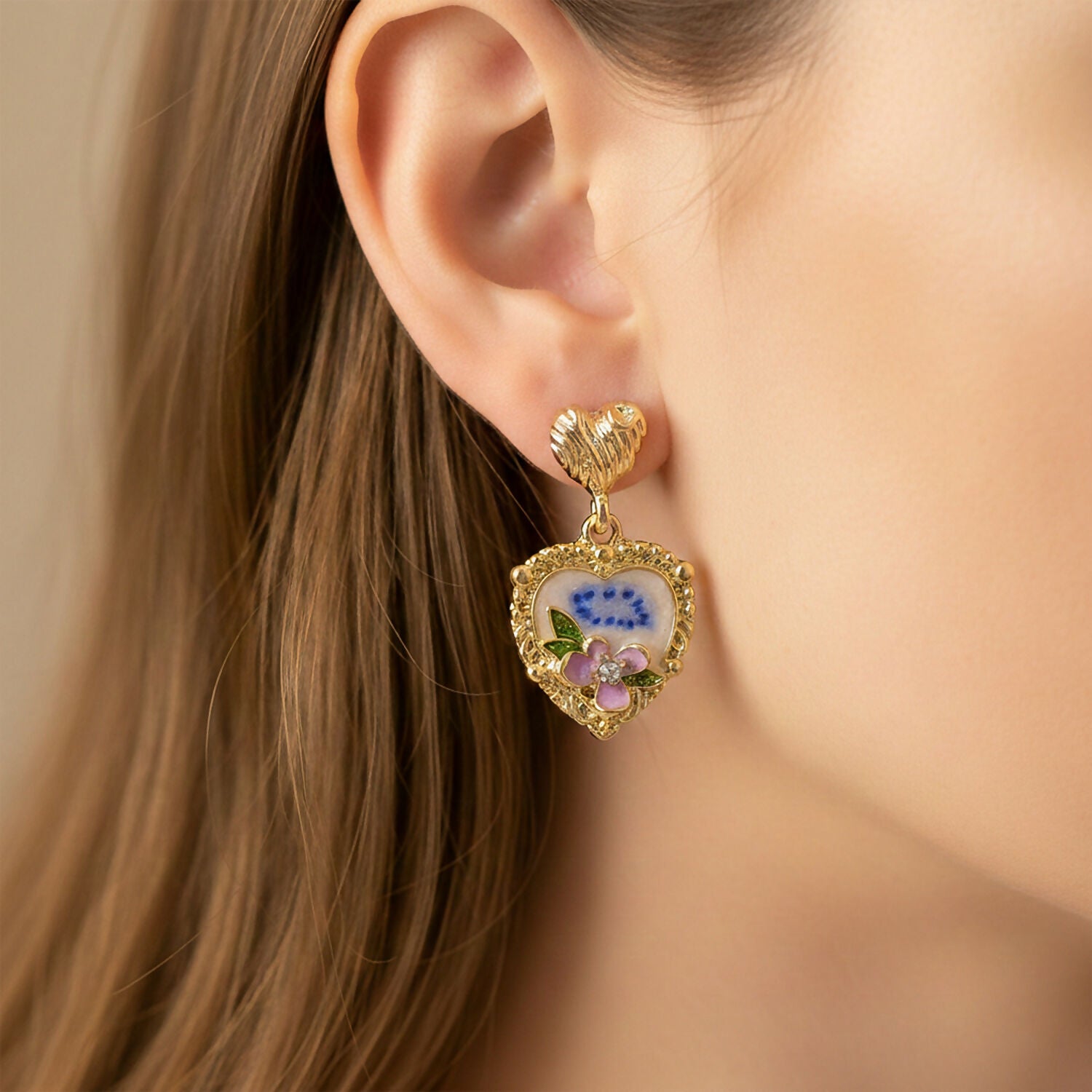 Premium Korean Style Heart Floral Drop Earrings for Women | Gold Plated Pearl & Crystal Fashion Earrings - Image 3