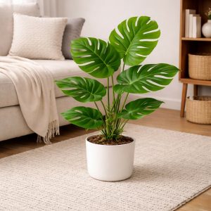 Artificial Monstera Leaf Plant with Pot for Home & Office Table Décor