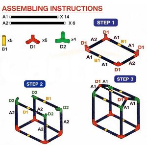 Blue & Red Foldable Kids Play Tent House with Printed Cottage Design for Indoor & Outdoor Fun