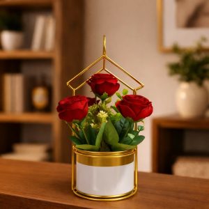 Gold Geometric Tabletop Planter with Decorative Pot