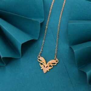 Gold Plated Butterfly Necklace with Pink AD Stones For women and girls