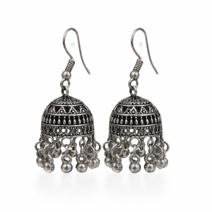 Traditional elegant silver oxidised hook jhumka earrings