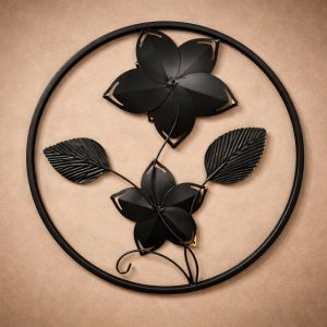 Colorful Metal Floral Wall Art Round Frame Decorative Wall Hanging