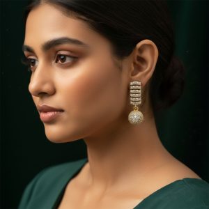Elegant Gold Finish Stone Stud Drop Earrings for Women – Elegant Party & Festive Wear