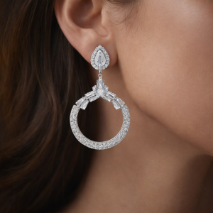 Beautiful Elegant Silver-Tone Chandbali Statement Earrings