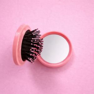 Foldable Hair Brush with Mirror Compact Travel Hair Comb for Women & Girls(COLOR MAY VARY)