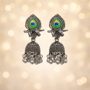 Beautiful Elegant Silver Oxidised Peacock Design Traditional Jhumka Earrings for Women