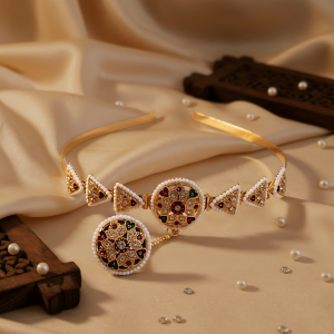 Gold-Plated Borla Sheeshphool with Matha Patti (hair band)
