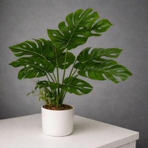 Artificial Monstera Leaf Plant with Pot for Home & Office Table Décor