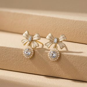 Elegant Bow Crystal Drop Earrings for Women For Girls