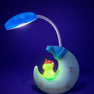Blue Kids Unicorn Desk Lamp Moon Night Light with Flexible Study Light