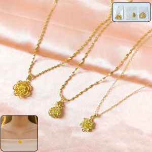 Elegant Gold Finish Floral & Traditional Pendant Necklace (1 Pc, Mix Design)