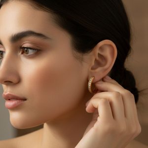 Elegant Gold Finish Crystal Studded Hoop Earrings for Women & Girls