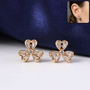 Elegant Floral CZ Stud Earrings with Gold Finish – Classic Everyday Wear for Women
