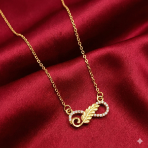 Gold Infinity Leaf Necklace with AD Accents Dainty Nature-Inspired Pendant for Women Daily Use