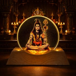 LED Lord Shiva Acrylic Lamp with Wooden Base Spiritual Decor