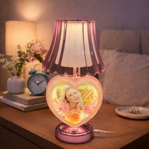 Heart Shape Photo Table Lamp with Shade for Bedroom & Gift Decor