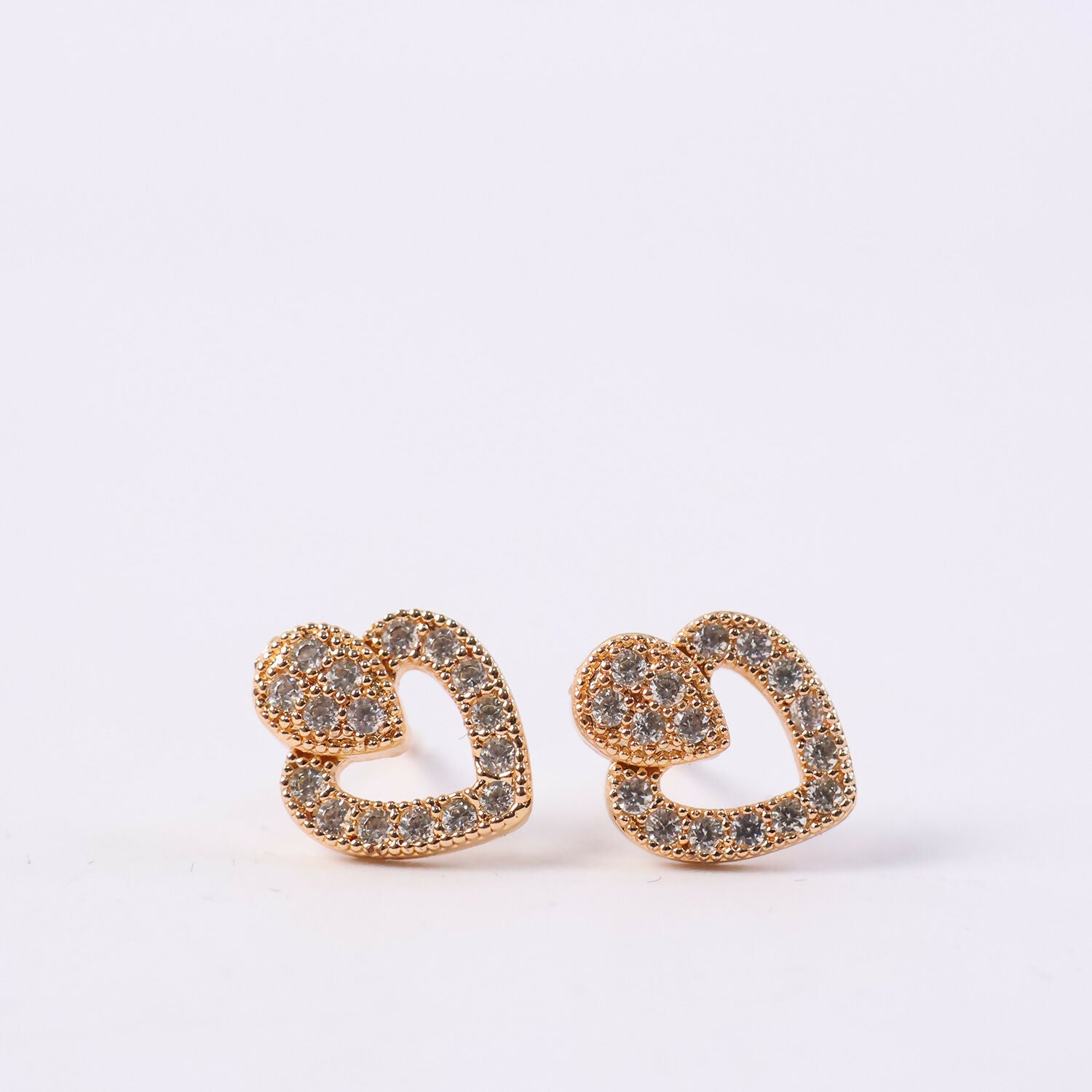 Double Heart Crystal Stud Earrings For Woman & Girl – Elegant Heart Motif Design