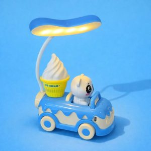 Blue Kids Panda Car LED Desk Lamp with Pen Holder Study Table Light